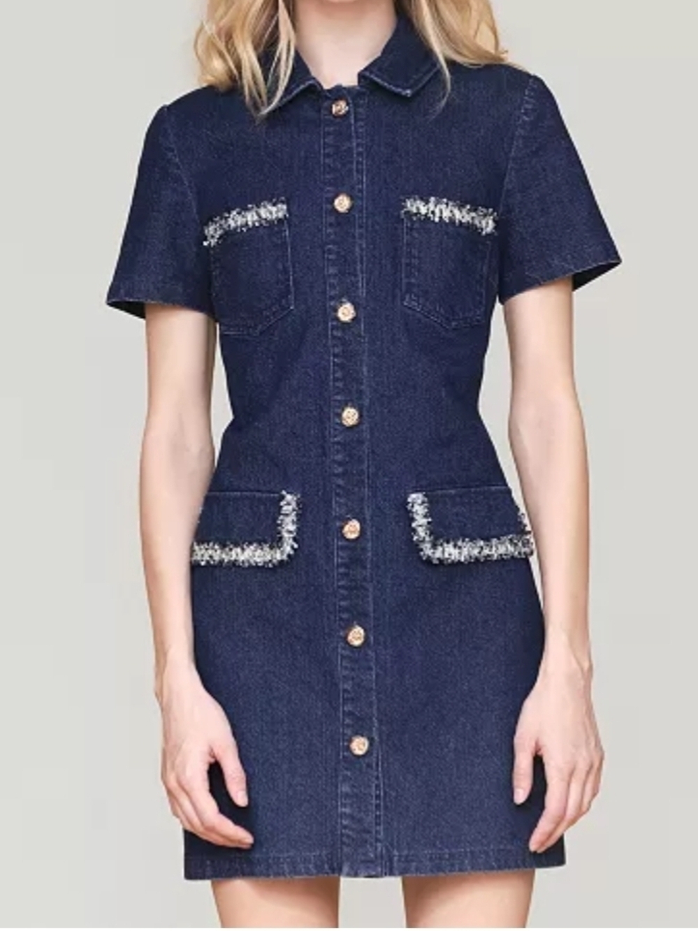 Avec Les Filles Indigo Denim Shirt with Gold Buttons